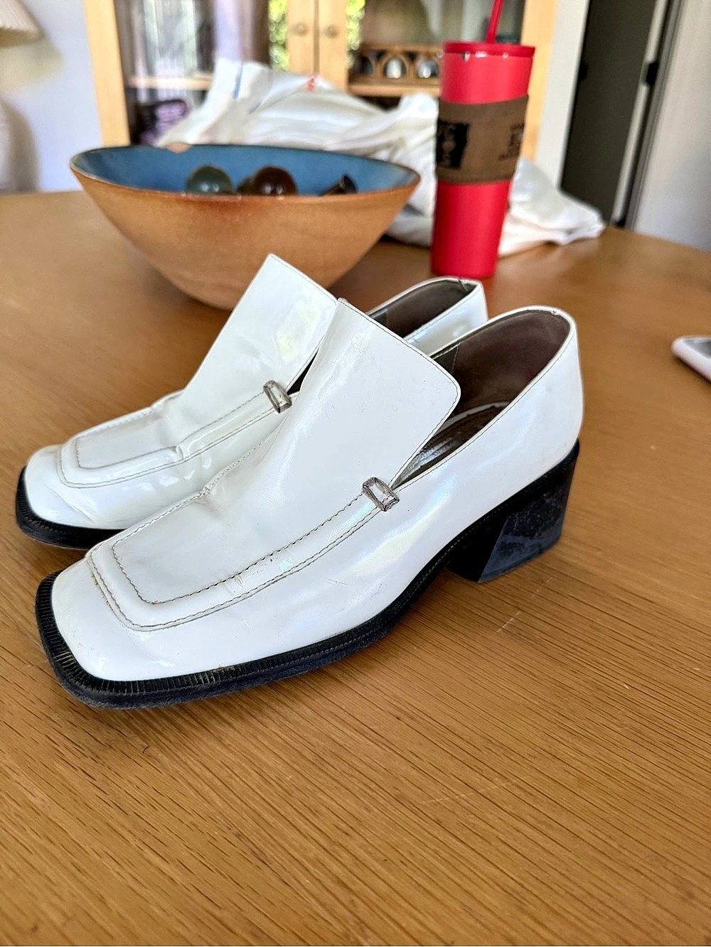 Suzanne Rae white patent leather loafers